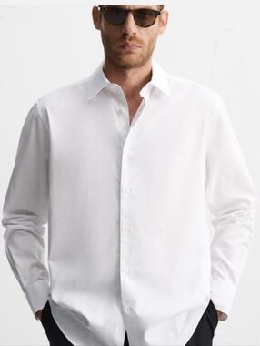 Zara White Men's Long-Sleeve Cotton Dress Shirt slim fit